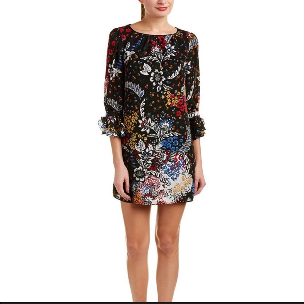 Laundry by Shelli Segal Women Multi Floral Round Neck Knee Length Sheath Dress 6
